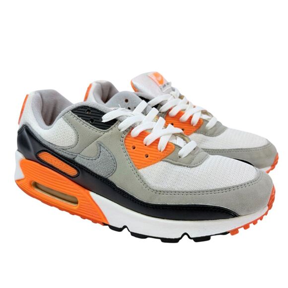Nike Air Max 90 Men 10.5 Total Orange Black Grey White Sneakers CW5458-101